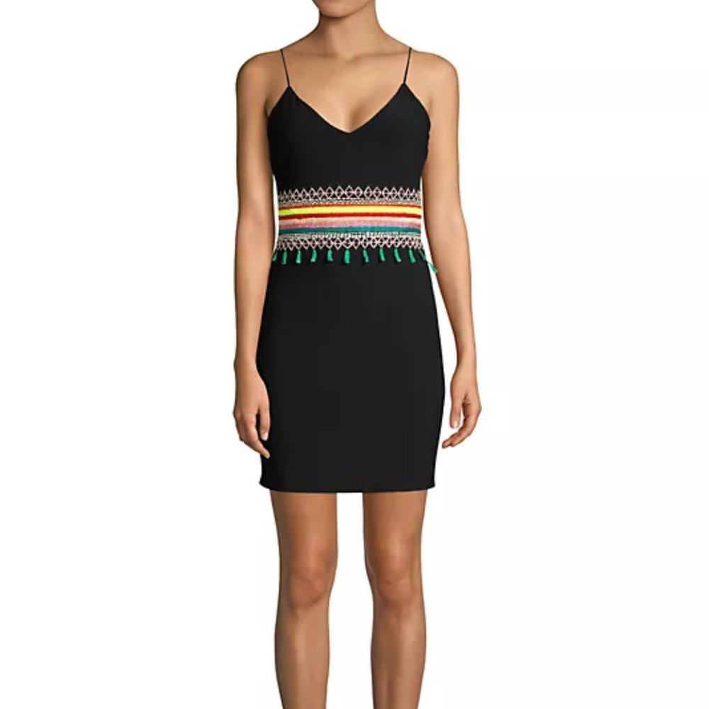Alice & Olivia Loralee Embroidered Open-Back Fitted Dress